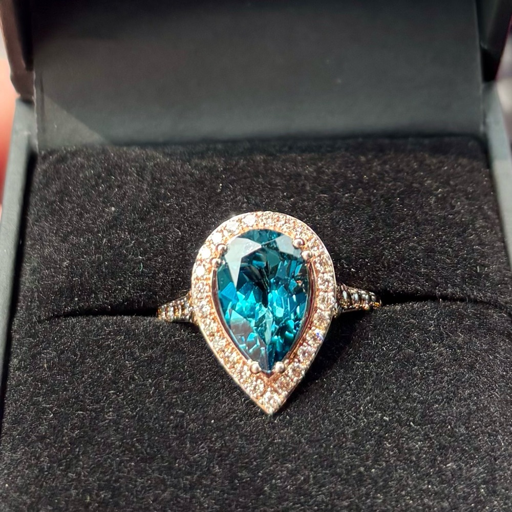 SOLD LeVian London Blue Topaz & Chocolate Diamond Ring Rose Gold $3499 w/receipt